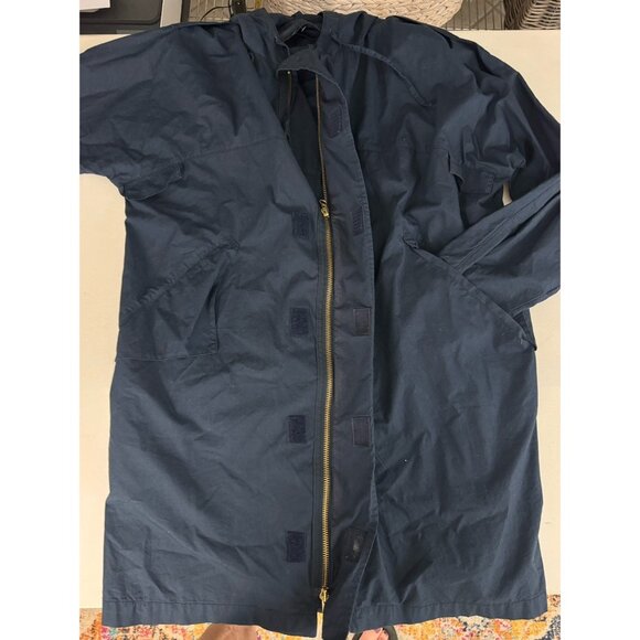 WHYRED Navy Cotton Hooded 3/4 Length Trench Coat Zip Close Sz 50 Women's XL - Picture 7 of 10